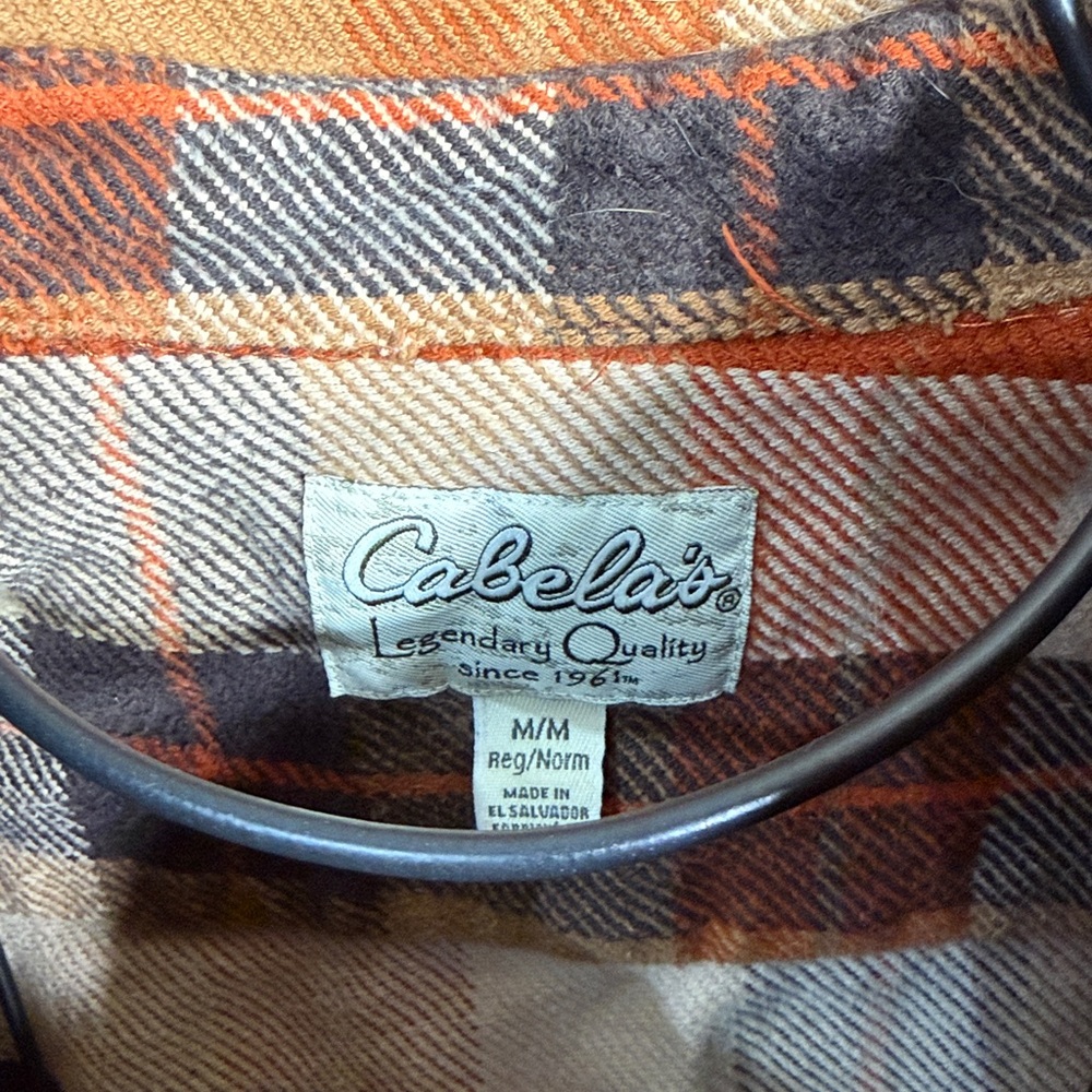 Cabela's Orange and Black Checkered Shirt size medium heavy material outdoor - Picture 4 of 5